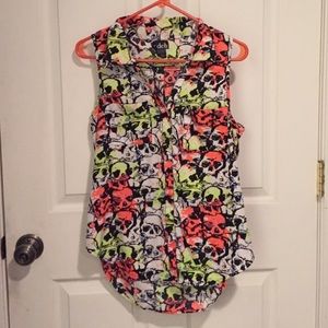 Halloween skull button front tank